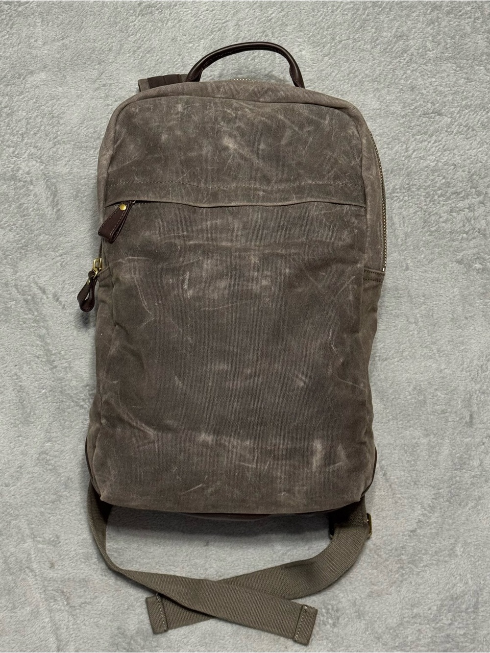 Banana Republic Waxed Canvas Backpack Taupe Leather Trim Laptop Travel Bag